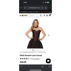 Spirit Adult Vampire Lace Corset Burgundy Lace & Black Brocade - L